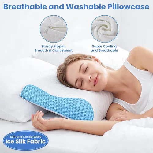 Vista 4 de A-Pce Almohada cervical para el cuello, almohada de espuma viscoelástica Azul y blanco