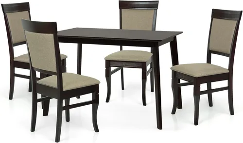 Vista 2 de Juego de mesa de comedor de madera de 5 piezas, 4 sillas tapizadas Ronda de madera maciza de estilo clásico con mesa de comedor rectangular, juego