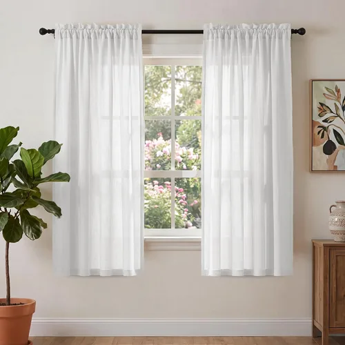 Vista 12 de PrinceDeco - Cortinas de lino de 63 pulgadas de largo para sala de estar, gruesas, de arpillera, con bolsillo para barra, cortinas para ventanas