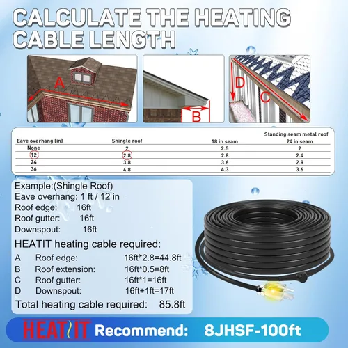 Vista 8 de HEATIT Cable calefactor de techo y canaletas de 3 pies con enchufe iluminado de 10 pies