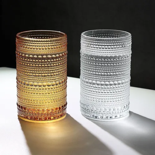 Vista 6 de Juego de 6 vasos de vidrio Lumkit acanalados para beber, juego de cristalería vintage cóctel, vasos para jugo de 13 onzas, ámbar