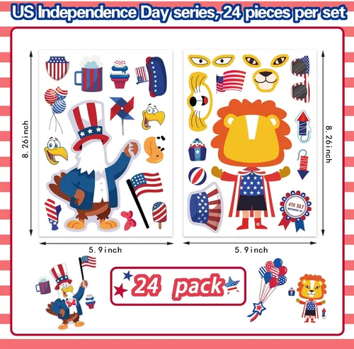 Vista 2 de 4th of July Independence Day Make-a-face Stickers Patriotic Crafts Stickers for Kids, Make Your Own Sticker, Fourth of July American