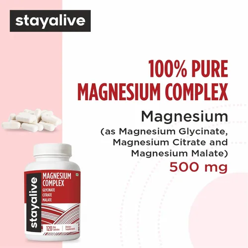 Vista 3 de STAY ALIVE Suplemento complejo triple de magnesio de 500 mg, glicinato quelado, citrato y malato en polvo, magnesio de alta absorción para mujeres