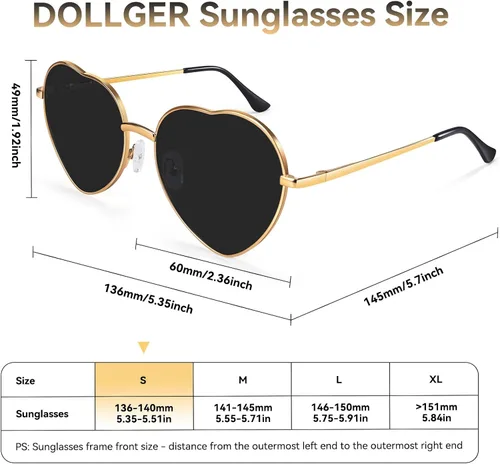 Vista 4 de Dollger - Lentes de sol de corazón, marco fino de metal, precioso, estilo corazón, para mujeres