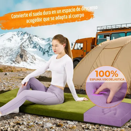 Vista 2 de Colchón de Espuma Viscolástica para Camping de 3 Pulgadas Impermeable Enrollable Cama de Dormir para Adultos Colchón Enrollable Portátil para Viaje