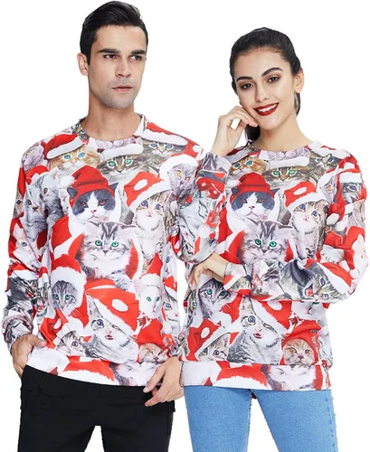 Vista 2 de RAISEVERN - Sudadera unisex de Navidad para hombres y mujeres de manga larga con cuello redondo