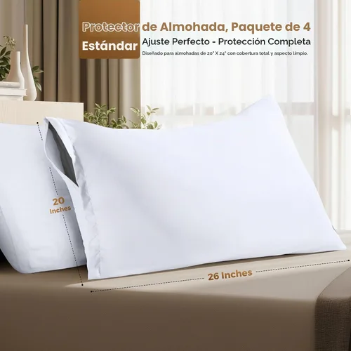 Vista 2 de Utopia Bedding Paquete de 4 protectores de almohada con cremallera tamaño estándar, fundas de almohada de tela de microfibra cepillada suave Blanco