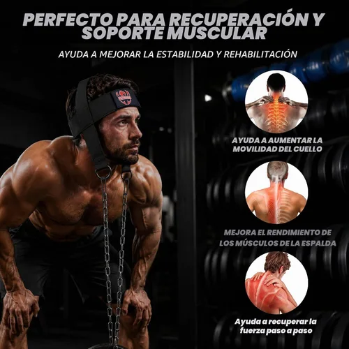 Vista 5 de Fightsense Arnés para el cuello con correa acolchada ajustable con cadena de acero, arnés de cabeza de levantamiento de pesas para ejercicio