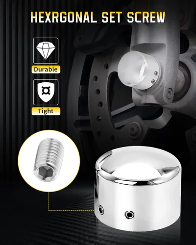 Vista 5 de Cubiertas cromadas para tuercas de eje delantero, tapas de eje delantero compatibles con Harley Davidson 2002-2024 VRSC Softail Dyna Super Glide