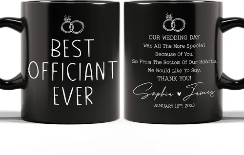 Vista 3 de AWE-CREATIVES Taza negra personalizada con el mejor oficiante de la historia, regalo personalizado para bodas, regalos de boda, pareja, taza de café