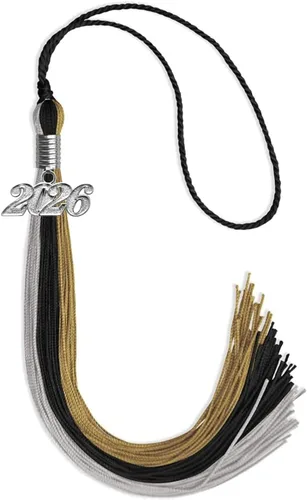 Vista 85 de Endea Graduation Borla de triple color con gota de fecha plateada (negro/dorado/granate, 2020)