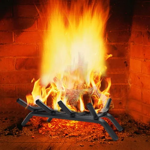 Vista 2 de G GOOD GAIN Rejilla para chimenea con retenedor de brasas, de 15.5" de hierro fundido resistente para interiores, chimenea, hogar, estufa de leña
