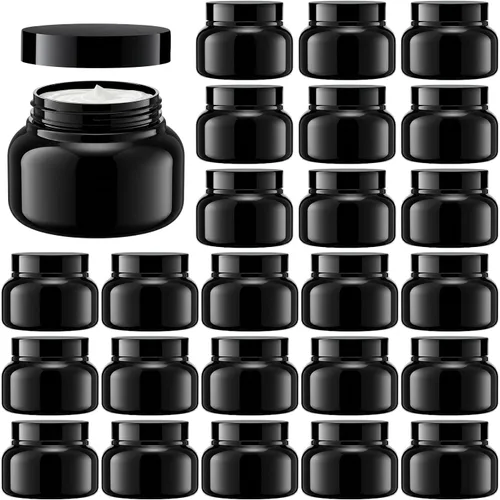 Vista 8 de Mumufy 60 tarros de plástico con tapas, recipientes redondos vacíos de viaje para cremas, tarros cosméticos recargables para lociones, exfoliante