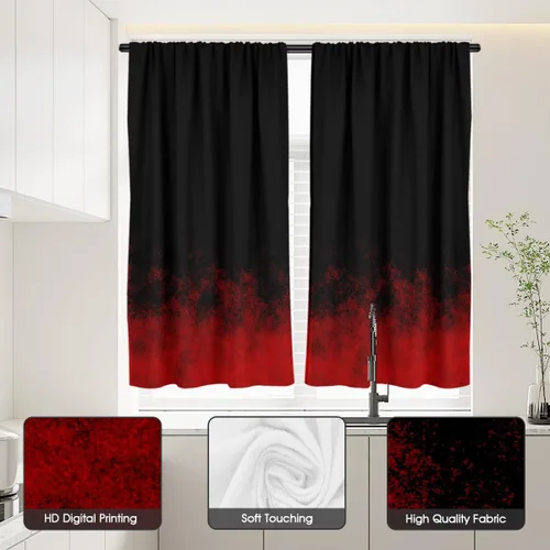 Vista 2 de zokyer Cortinas de cocina rojas y negras abstractas para niños, hombres, gótico, anime, modernas, geniales, pequeñas, cortas, 27.5" An x 39" L