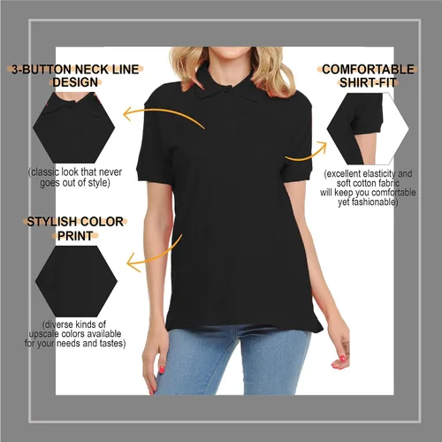 Vista 4 de FRESH TEE Polo unisex de manga corta para mujer 100 algodón ajuste clásico para uso diario trabajo escuela uniforme
