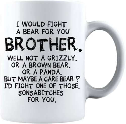 Vista 9 de Taza de café con texto en inglés "I Would Fight a Bear for You Brother" (11 onzas) (negro)