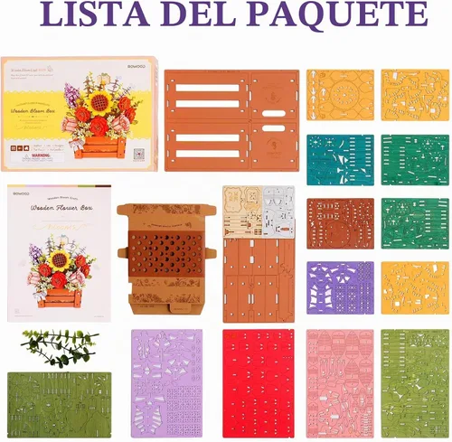 Vista 7 de Rompecabezas de Flores de Madera 3D para Adultos - Caja de Floración de Madera, Kit de Modelo de Manualidades DIY, Conjunto de Construcción
