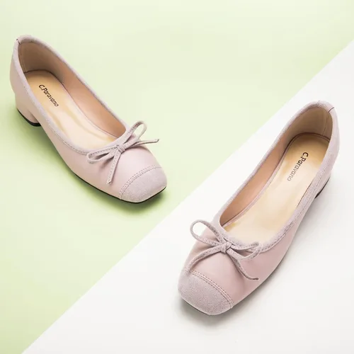 Vista 2 de C.Paravano Zapatos de tacón bajo con punta cuadrada para mujer Tacones gruesos con punta cerrada Zapatos de tacón bajo de cuero Zapatos de vestir