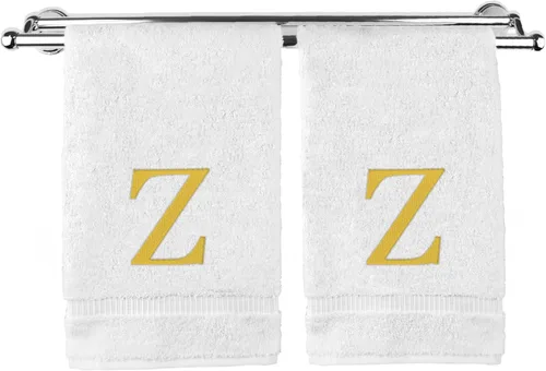 Vista 29 de Toalla de mano monogramada, regalo personalizado, juego de 2 - Toalla bordada con letra de bloque dorada - Extra absorbente 100% algodón turco