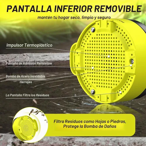 Vista 6 de Bomba de agua sumergible PHLEX PRO 1/2HP, eliminación rápida de agua de 2650 GPH Negro