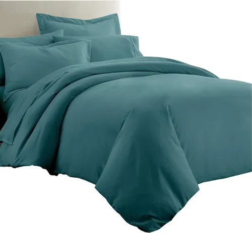 Vista 14 de Royal Tradition Juego de ropa de cama de viscosa de bambú sólido de 7 piezas, funda de edredón y fundas de almohada con sábanas, color beige