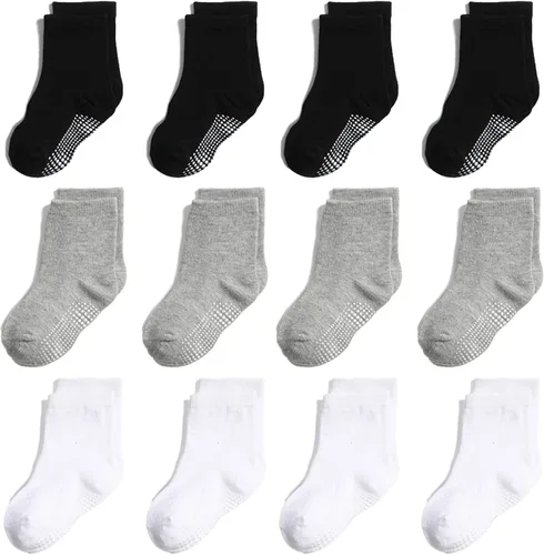 Vista 18 de Calcetines antideslizantes con agarre para tobillos, paquete de 12 unidades para niños pequeños, niños y niñas, lindos calcetines de algodón