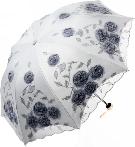 Vista 41 de Honeystore Sombrilla de viaje de encaje plegable anti-uv paraguas bordado a prueba de viento 2 Plegables Negro