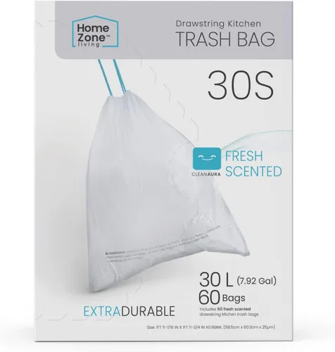 Vista 12 de Home Zone Living Paquete de 2 bolsas de basura de cocina de 5 galones con asas de cordón, diseño personalizado resistente para forros de reciclaje