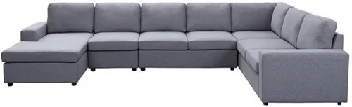 Vista 3 de Lilola Home Hayden - Sofá modular reversible de lino gris claro de 7 asientos, tumbona