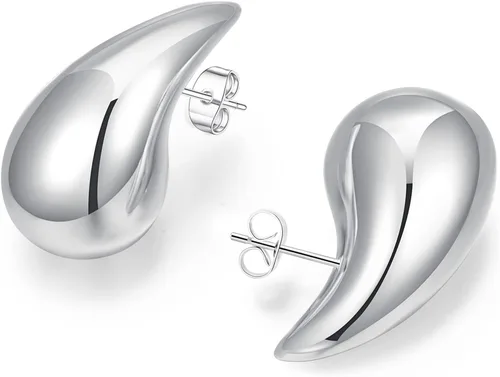 Vista 16 de Aretes de aro de oro gruesos para mujer, ligeros, con forma de gota de agua, aretes de aro abiertos y huecos en forma de lágrima, plata y oro