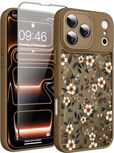 Vista 97 de Magnético para iPhone 13 con protector de pantalla [Compatible con MagSafe] Diseño de patrón floral de flores bonitas, funda delgada a prueba