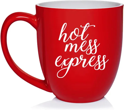 Vista 6 de Daylor Hot Mess Express - Taza de café de cerámica divertida para ella, él, amigo, compañero de trabajo, esposa, esposo (11 onzas, azul)