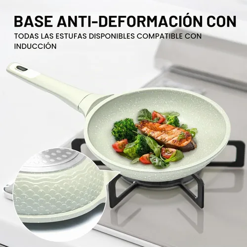 Vista 7 de Sartén antiadherente de 8 pulgadas con tapa, sartenes antiadherentes 2-Verde-8 pulgadas con tapa