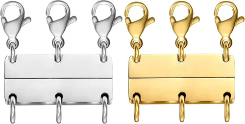 Vista 10 de Clysoru Collar con cierres y cierres para mujer, oro y plata, múltiples para separador en capas, cuentas extensoras de cadena, collares y pulseras