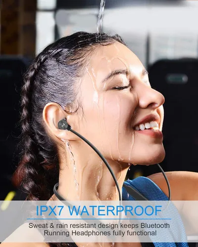 Vista 4 de Auriculares inalámbricos NANAMI, auriculares Bluetooth actualizados, resistencia al agua IPX7, auriculares intrauditivos con micrófono, banda