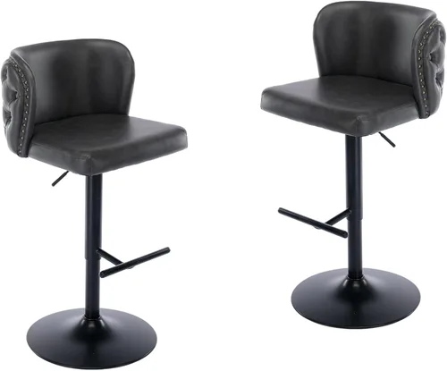 Vista 8 de LKTART Juego de 2 taburetes de bar giratorios de altura de asiento ajustable, modernos tapizados de poliuretano con base cromada, con respaldo
