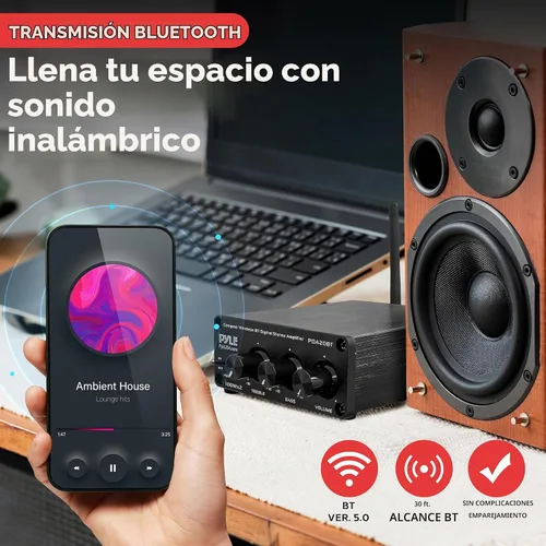 Vista 2 de Pyle Mini amplificador de audio Bluetooth HiFi - Receptor de amplificador estéreo de escritorio PC digital de clase D (2 x 100 vatios máximo)