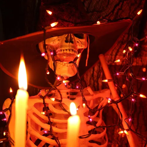 Vista 7 de Brizled Guirnalda de luces de Halloween naranja y morado, 100 luces