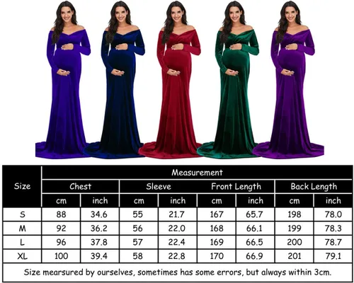 Vista 5 de ZIUMUDY Vestido de maternidad de terciopelo con hombros descubiertos, vestido de fotografía de manga larga para sesión de fotos, vestido de baby