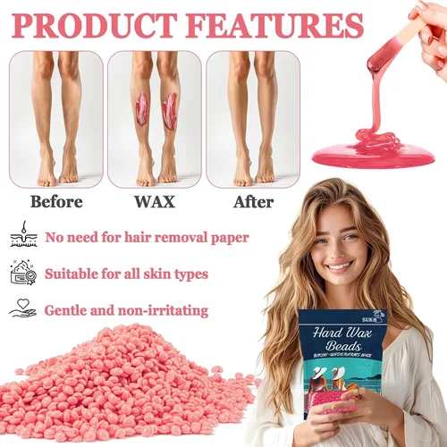 Vista 2 de Sukh Cuentas de cera dura para depilación – 15.17 oz, rosa, sin colofonia, hidratante, suave con la piel, evita quemaduras de afeitar, unisex