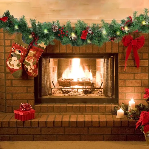 Vista 3 de MorTime Guirnalda de Navidad LED de 9 pies con piñas, lazos de bayas rojas, bolas de Navidad, guirnalda de Navidad multifunción con 50 luces LED