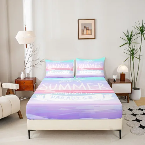 Vista 5 de Juego de sábanas de verano para niños, tamaño individual, con diseño de estrella de mar, vista hawaiana, decoración de habitación de niñas y niños