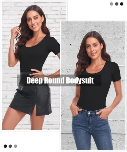 Vista 5 de TownCat Women's Round Neck Short Sleeve Bodysuit, Women Sexy Tops Body suit Jumpsuits with Stretchy Clothing