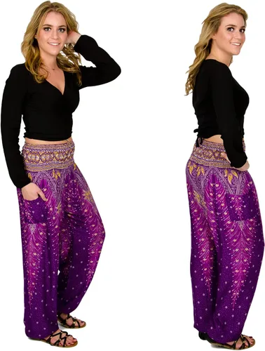Vista 2 de Happy Trunks Pantalones harén para mujer, pantalones de yoga con bolsillos (S-XXL) ropa hippieropa bohemia para mujersala de playa