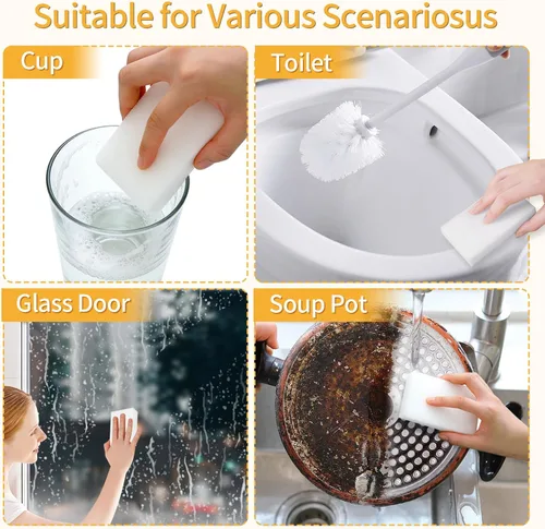 Vista 3 de Trendbox Paquete de 50 esponjas de melamina mágicas de limpieza en espuma de melamina a granel para platos, esponjas borradoras para limpieza
