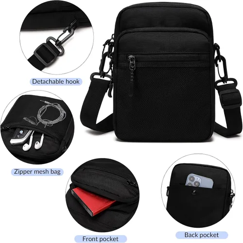 Vista 5 de Lohol Bolso bandolera pequeño para hombres y mujeres, resistente al agua, ajustable, bolso bandolera para viajes y deportes
