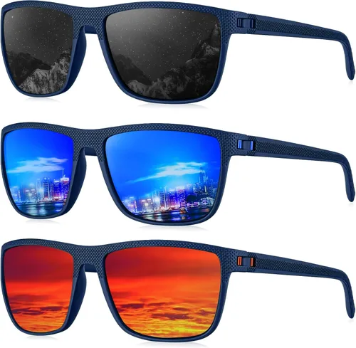 Vista 51 de KALIYADI Gafas de sol polarizadas para hombre, gafas de sol ligeras con protección UV para conducir, pescar y jugar golf (3 unidades) Negro