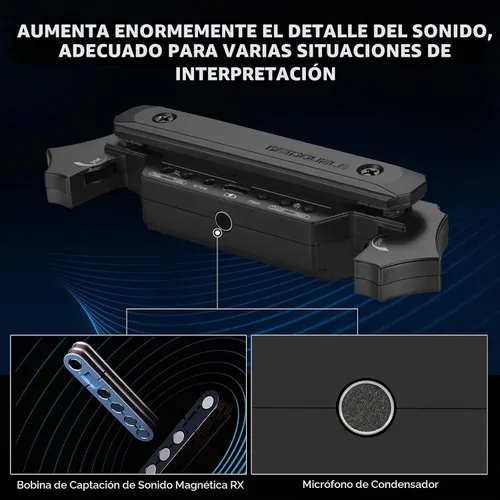 Vista 4 de Pastilla inalámbrica para guitarra acústica magnética recargable y micrófono pastilla de boca de sonido para guitarra acústica con control de Negro