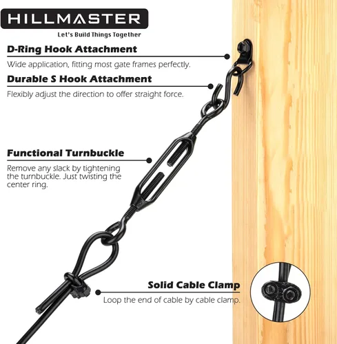 Vista 3 de HILLMASTER Kits de soporte de puerta anti-caída duraderos para cerca de madera, kit de cable de soporte de puerta en zinc, kit de puerta de cerca