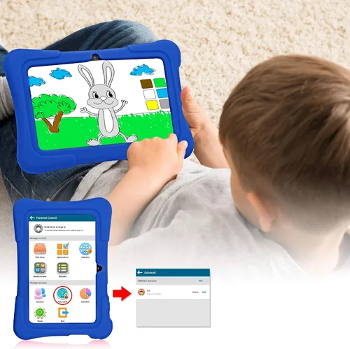 Vista 5 de PRITOM Tablet de 7 pulgadas para niños con funda, tableta Android 13, 32 GB ROM, WiFi, Bluetooth, cámara dual, educación, juegos, control parental